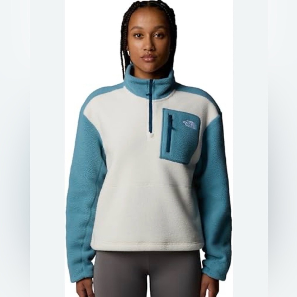 The North Face Cream & Blue Half-Zip Fleece Pullover